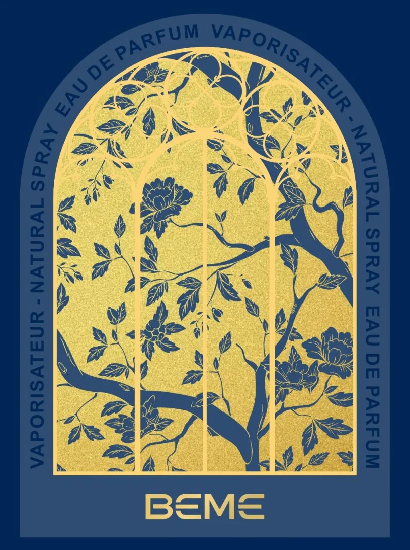 Gold-foiled window artwork, Azure
